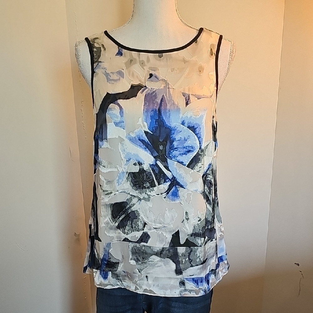 White House Black Market Floral Tank Top - Blue and Black